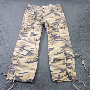 FUBU Pants Womens Large Beige Camo Cargo Straight Leg Embroidered Pockets